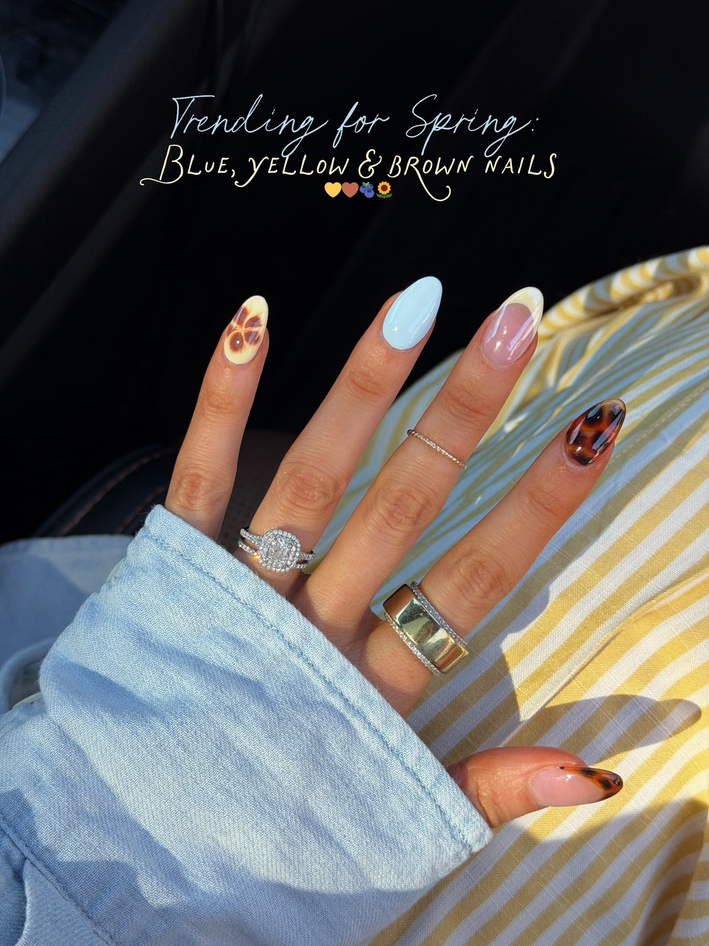 One of my fave manicures in a long time… 💛🩵🤎🌻🫐😍 this color palette has me in a chokehold!! 🫶🏼 @white.fox.nails 🫐 #fashionablykaynails #nailsnailsnails #springnails #trendingforspring