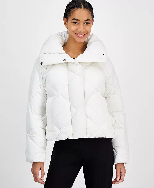 Women's Short Diamond Puffer Coat | Macy's