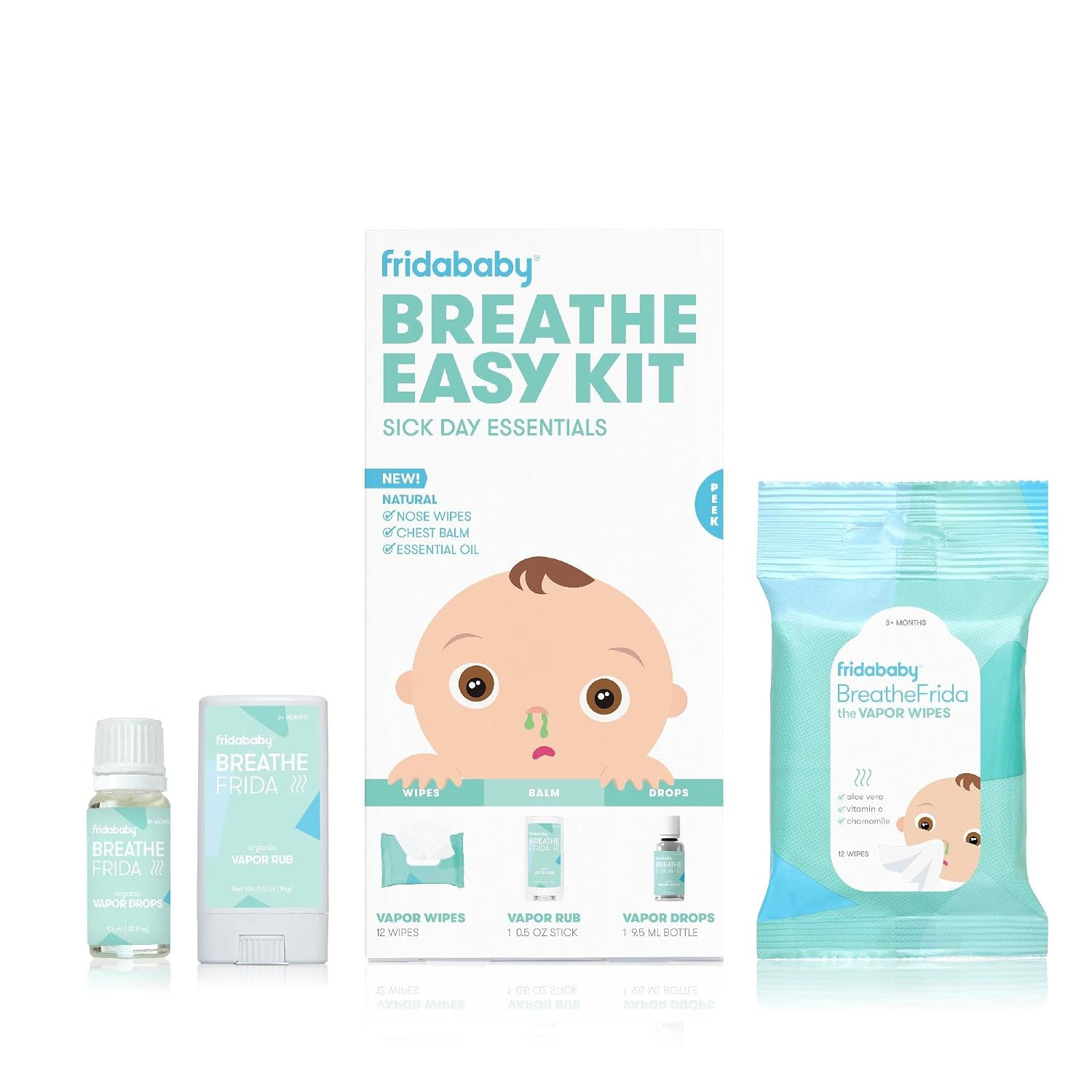 Breathe Easy Kit Sick Day Essentials by FridaBaby - Natural Vapor Wipes, Organic Vapor Rub + Orga... | Amazon (US)