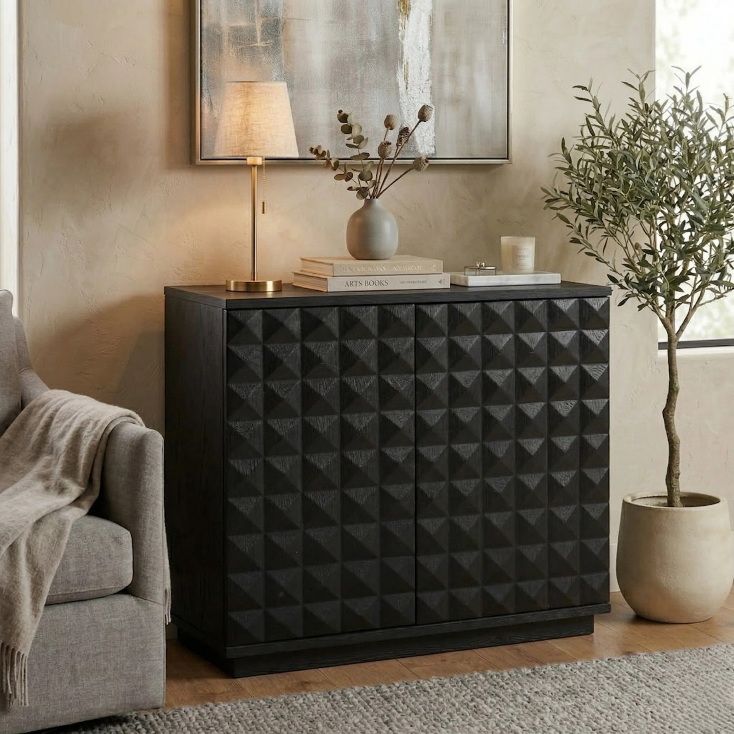NTC Sapa 2 Door Storage Chest, Solid Wood Sideboard Cabinet with Hand-Carved 3D Doors, Modular St... | Wayfair North America