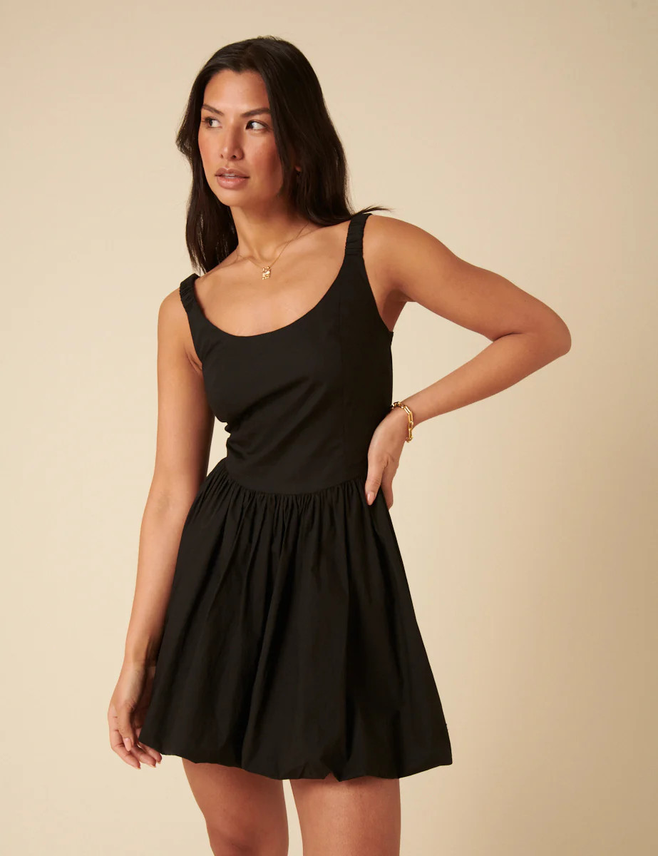 Black Loie Bubble Hem Mini Dress | Nobody's Child