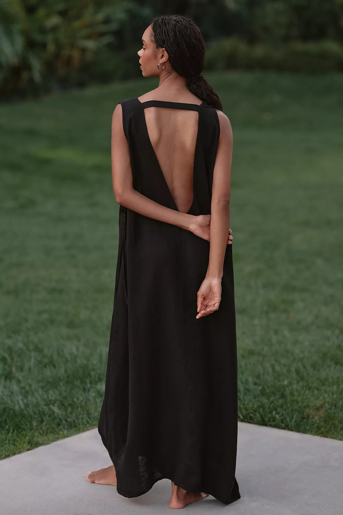 Celandine Plunge-Neck Linen Blend Maxi Dress | Anthropologie (US)