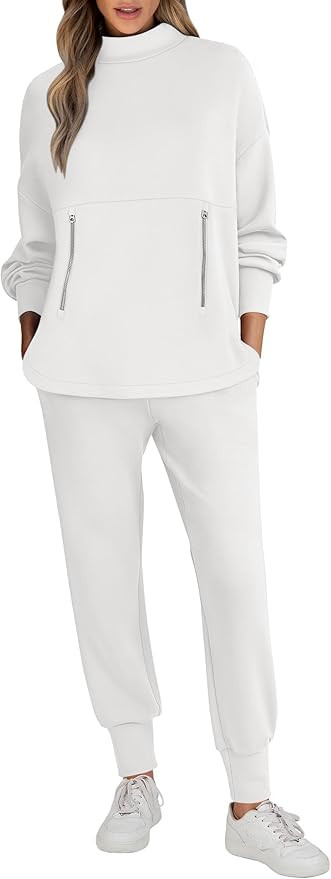 ANRABESS Women's 2 Piece Outfits Sweatsuit 2024 Casual Mock Neck Sweatshirt Jogger Sweat Pants Tr... | Amazon (US)