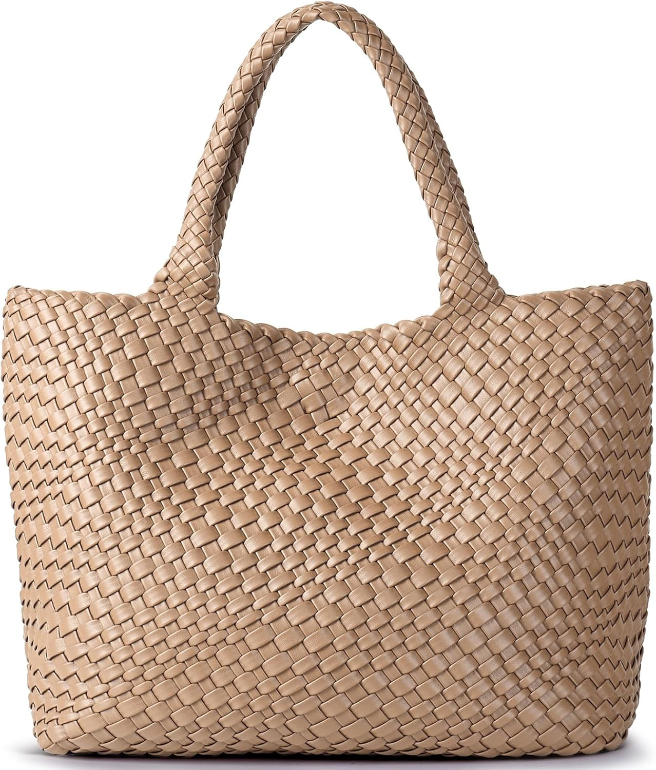 Woven Tote Bag for Women Soft Vegan Leather Large Shoulder Bag | Amazon (US)