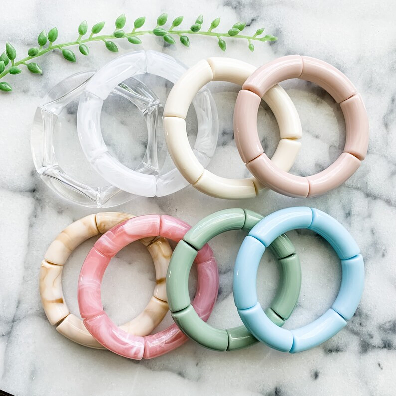 Acrylic Tube Bead Bracelet, Bamboo Stackable Bracelet, Stacking Bracelet, Chunky Bracelet | Etsy (US)