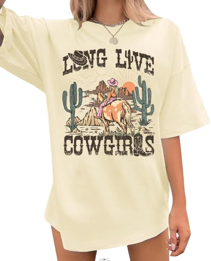 Country Shirts for Women Western Cowgirl Tshirt Oversized Cow Skull Graphic Tees Tops | Amazon (US)