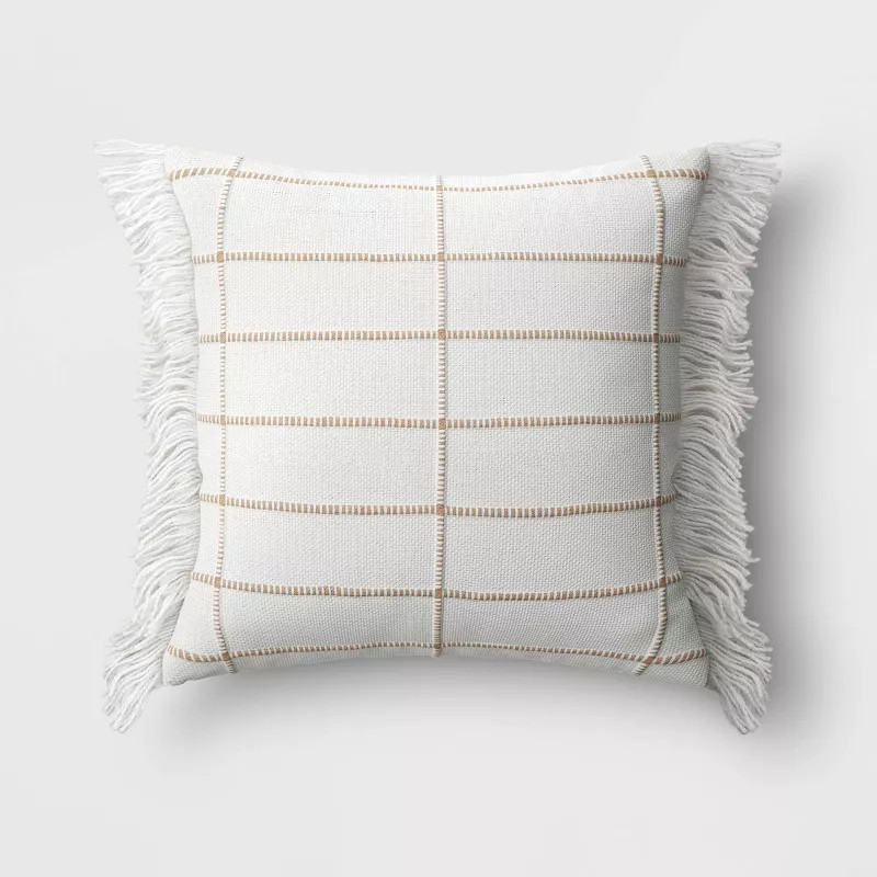 Oversized Woven Grid Outdoor Throw Pillow Ivory - Threshold™ | Target