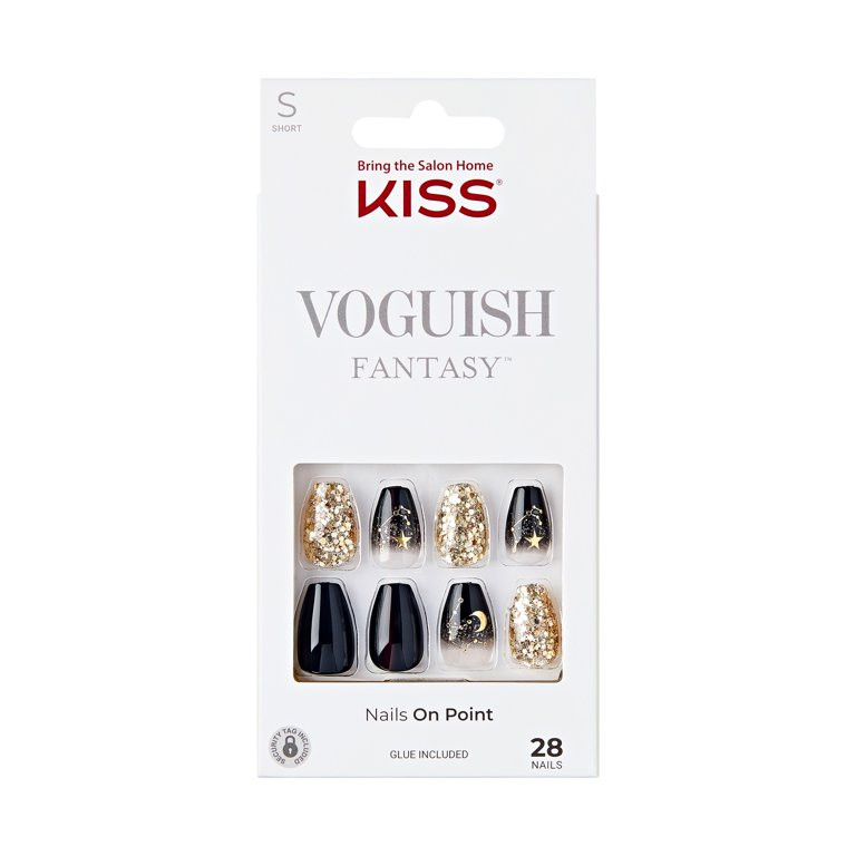 KISS Voguish Fantasy, Press On Nails, Radient, Black, Short Coffin, 28 Count | Walmart (US)