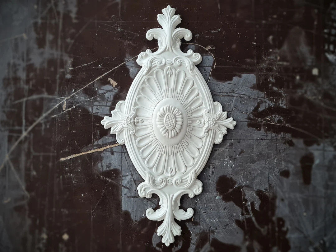 24" Vintage Diamond Plaster Ceiling Medallion, No Center Hole With Leaves and Curved Patterns, fo... | Etsy (US)