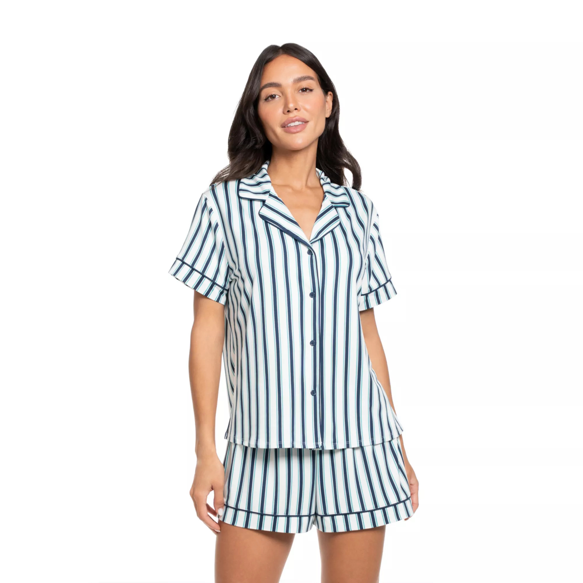 Women's Lilac+London Striped Pajama Top & Pajama Shorts Set | Kohl's