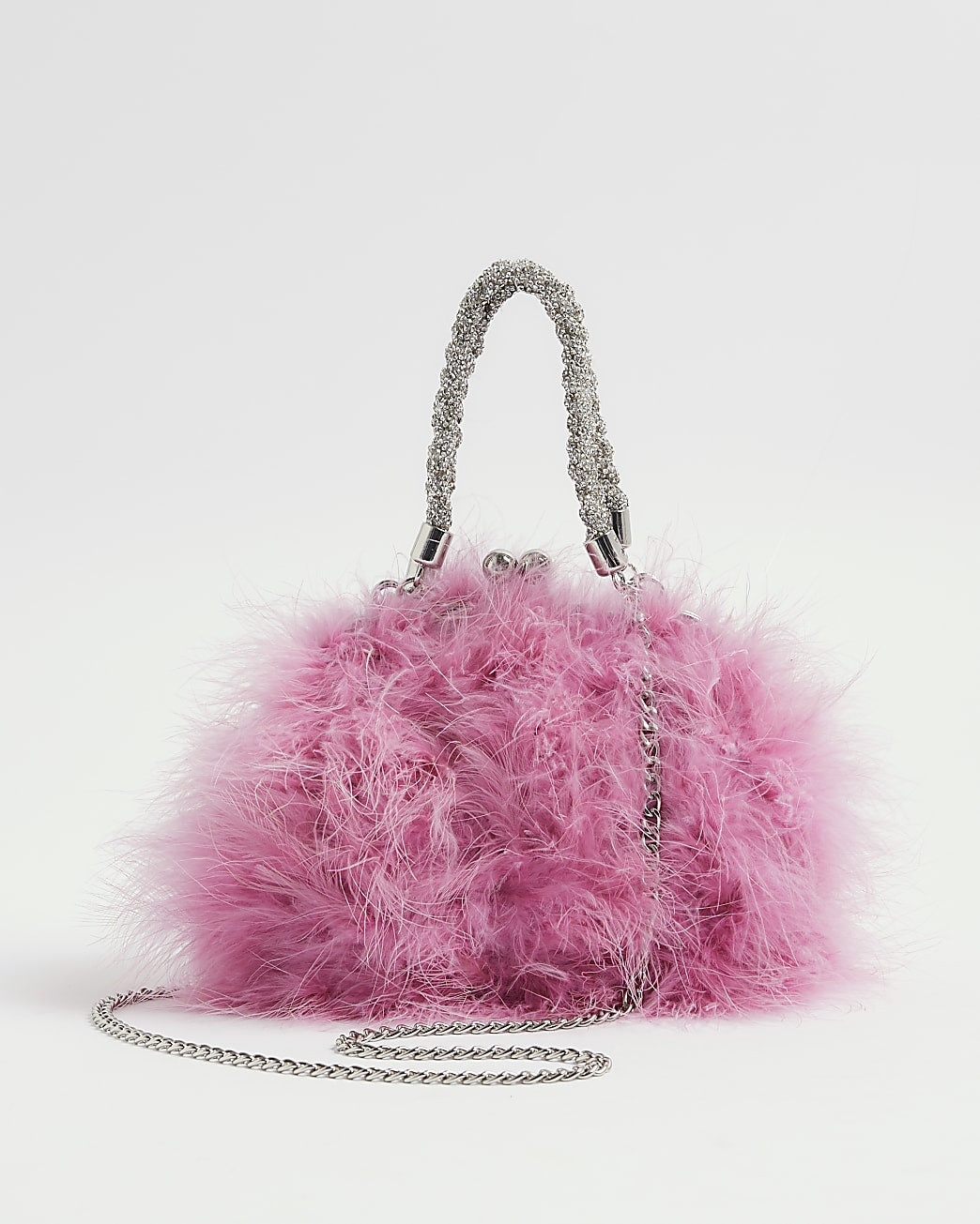 Pink Diamante Feather Clutch bag | River Island UK & IE
