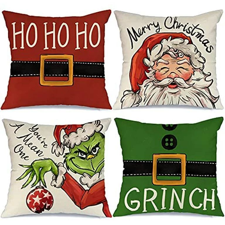 LONGRV Polyester Christmas Pillow Covers 18x18 Set of 4 for Christmas Decorations Grinch Pillow C... | Walmart (US)