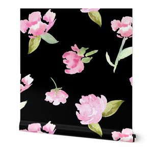 Ballerina Dream Watercolor Floral // Black | Spoonflower
