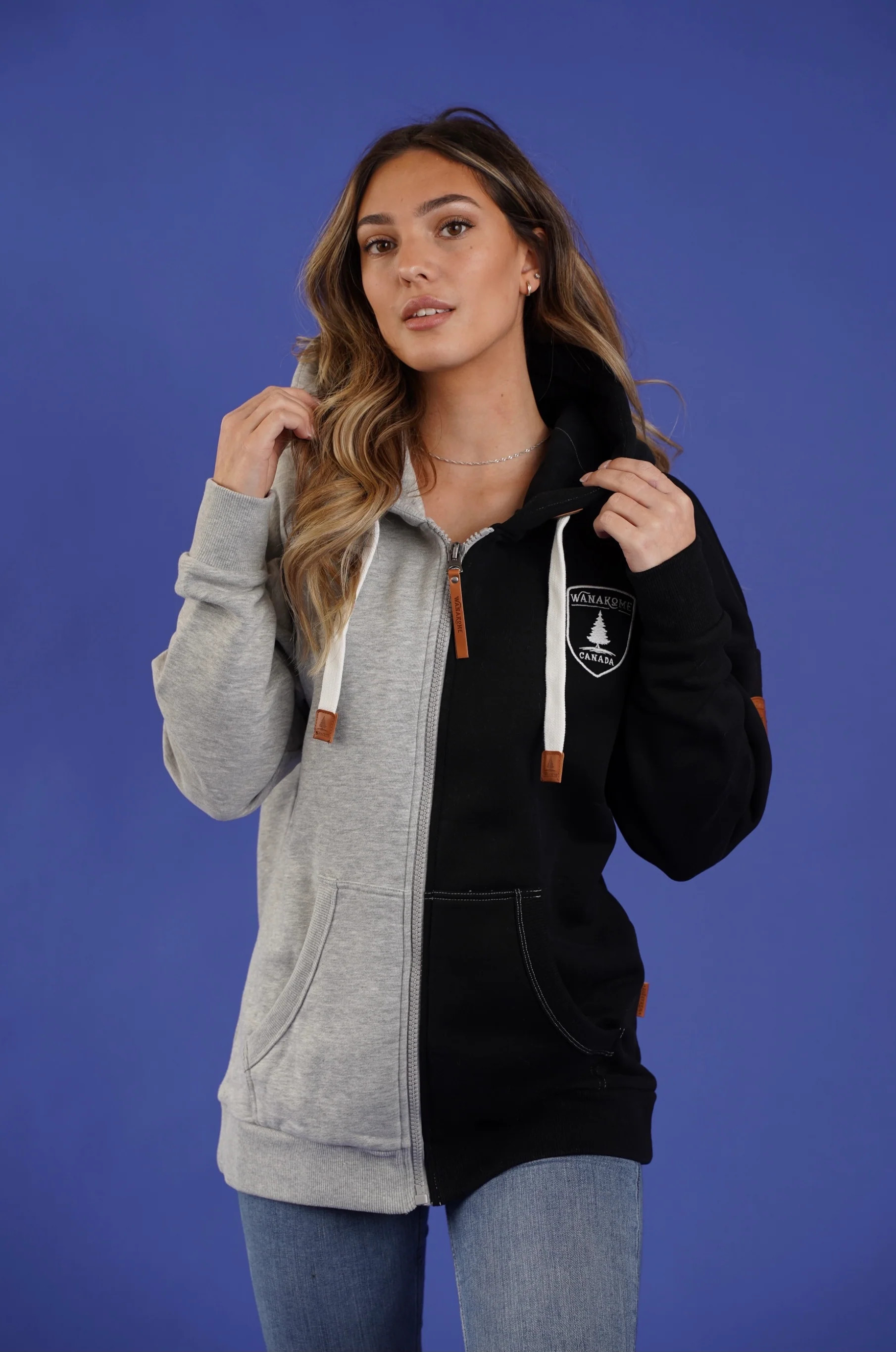 Xanny Light Heather Grey/Black Full-Zip Hoodie | Wanakome