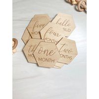 Wooden Monthly Milestone Discs For Baby Photos | Marker Gift Cards Signs Hexagon | Etsy (US)