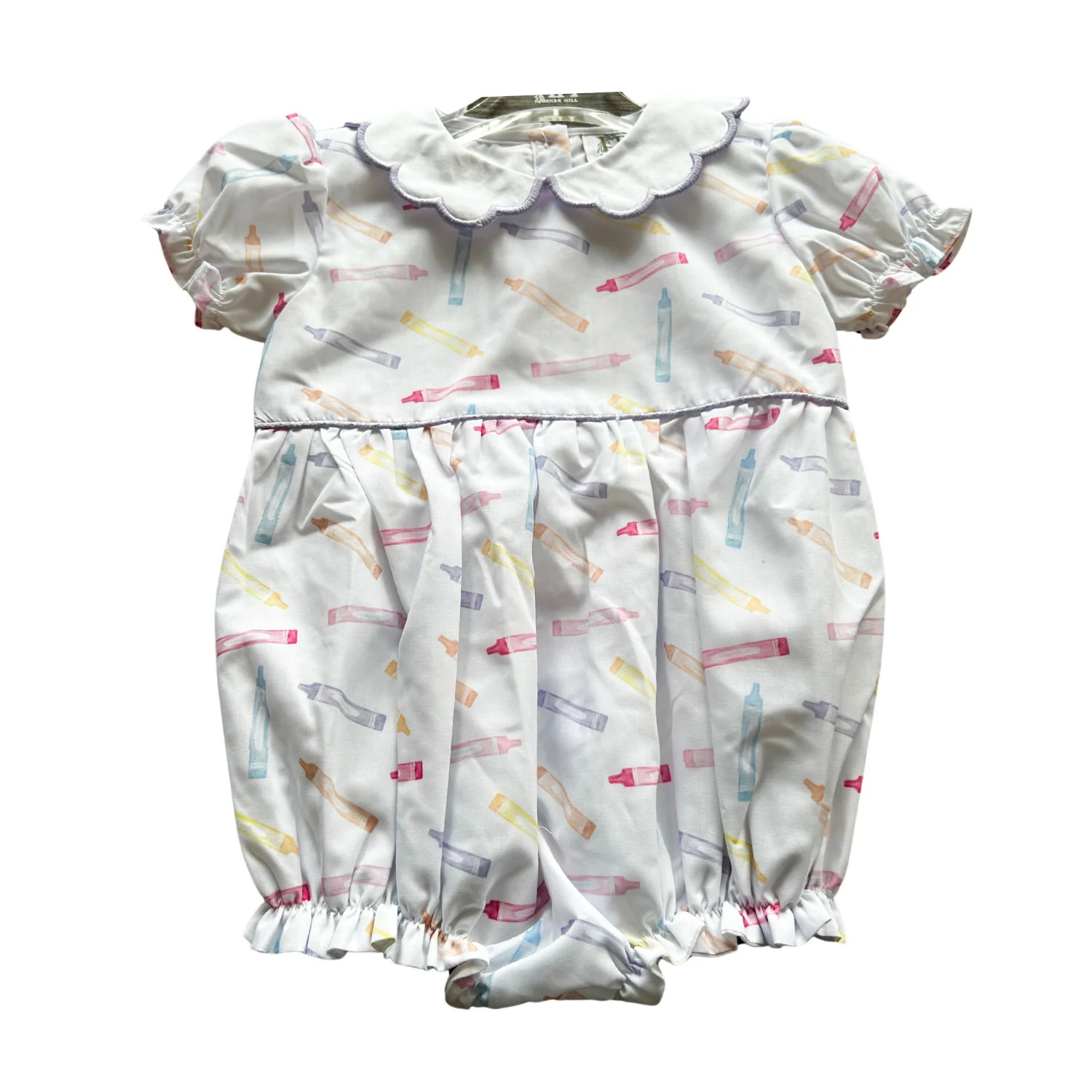 Girls Pastel Crayons Scalloped Collar Bubble | Hamner Hill