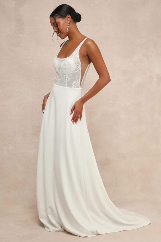 White Sheer Mesh Embroidered Maxi Dress | White Dress Bride | White Dress Maxi | Lulus