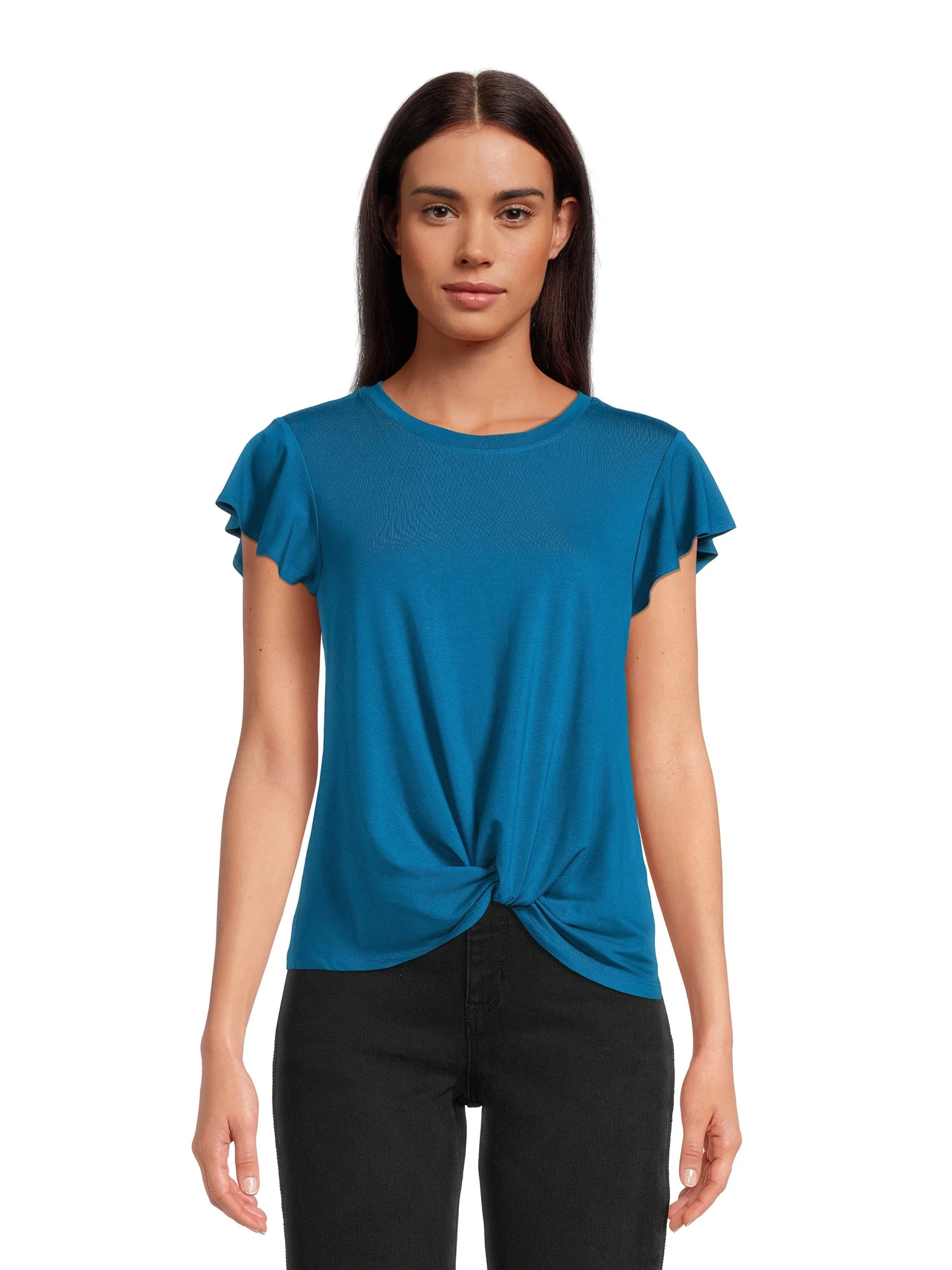 Time and Tru Women's Twist Top with Short Sleeves | Walmart (US)