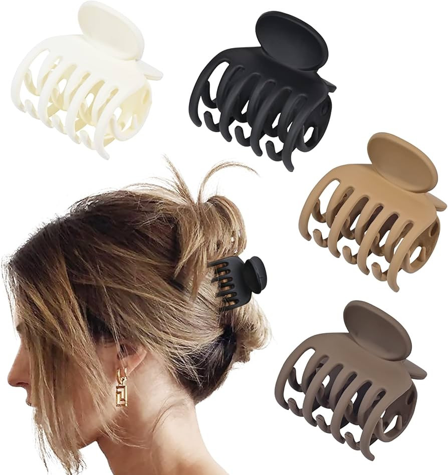 DEEKA Double Row Teeth Hair Clips Small Claw Clips for Thin Hair 4 Pack 1.6" Medium Matte Non-sli... | Amazon (US)