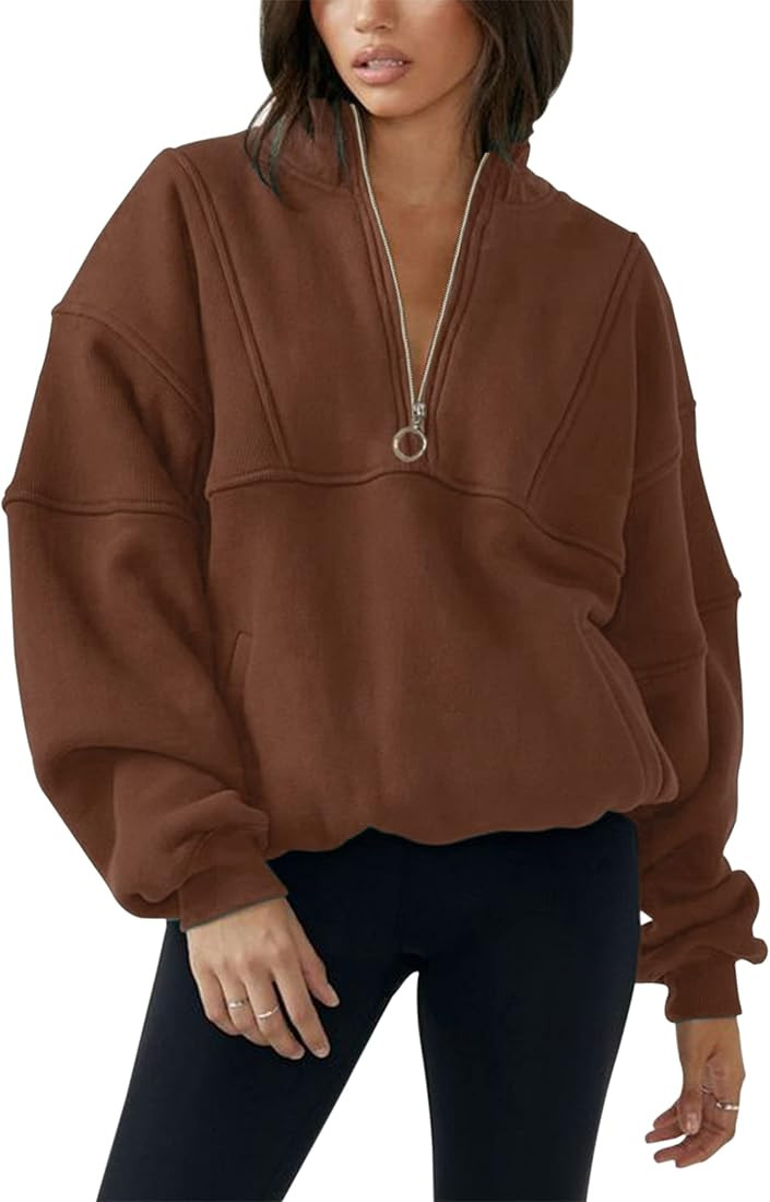 MISSACTIVER Women’s Oversized Half Zip Sweatshirt Quarter 1/4 Zipper Long Sleeve Drop Shoulder Pocke | Amazon (US)