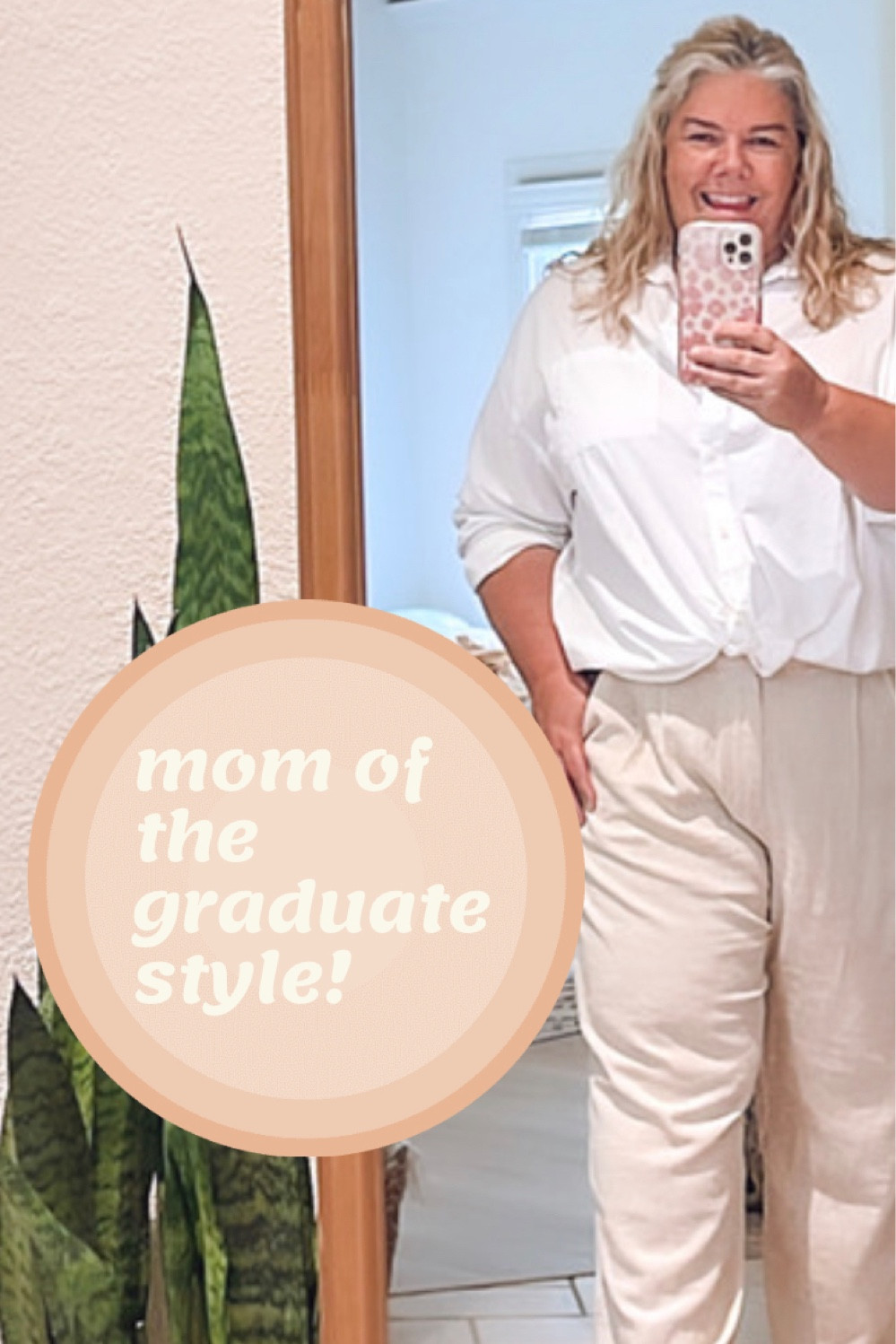 What I wore to my daughter’s graduation… white button down, linen pleated wide leg trousers and cream slides! Perfect put together look that was comfortable too! #midsize #midsizestyle#midlifewomen#widelegpants#dressycasual#oldmoneystyle

#LTKunder100 #LTKcurves #LTKstyletip