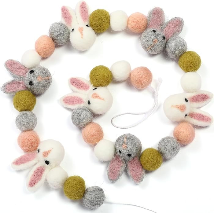 Easters Pom Pom Garland 6.6 Feet Wool Felt Ball Garland Farmhouse Felt Tiered Tray Decoration for... | Amazon (US)