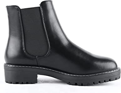 Amazon.com | READYSALTED Women's Cleated Chunky Platform Chelsea Boots in Round Toe Lug Sole, Bla... | Amazon (US)