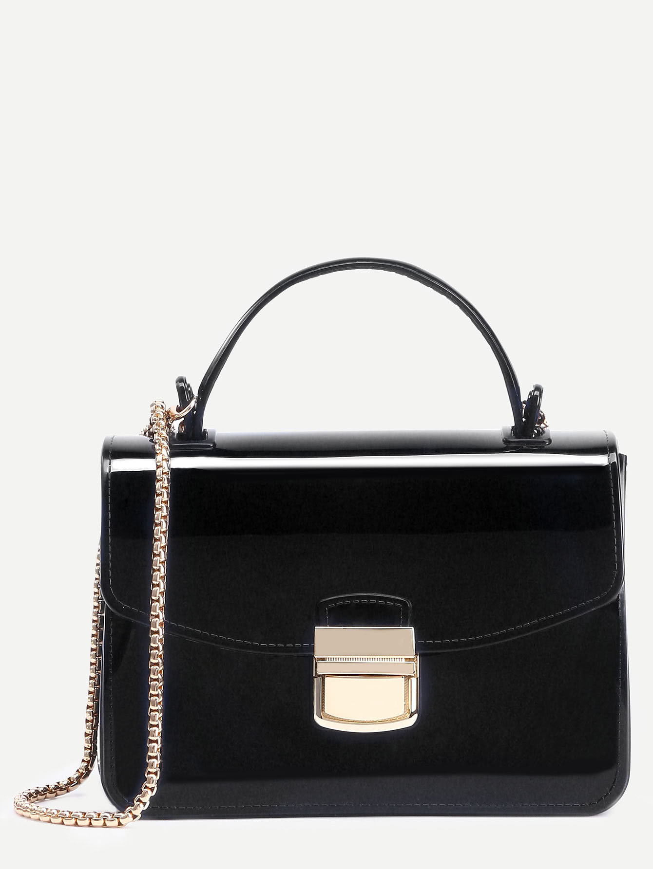 Black Pushlock Closure Box Handbag With Chain | SHEIN