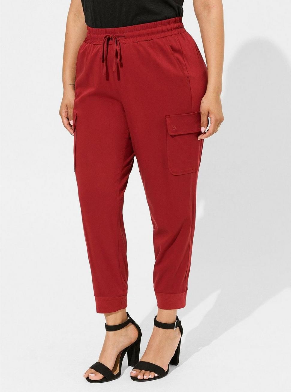 Relaxed Fit Jogger Stretch Challis Mid-Rise Cargo Pocket Pant | Torrid (US & Canada)