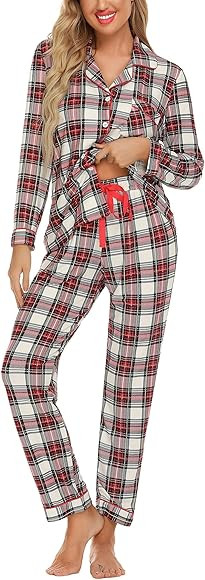 Anjue Pajamas for Women Soft Button Up Pajama Set Long Sleeve Shirt and Pajama Pants Lounge Sets ... | Amazon (US)