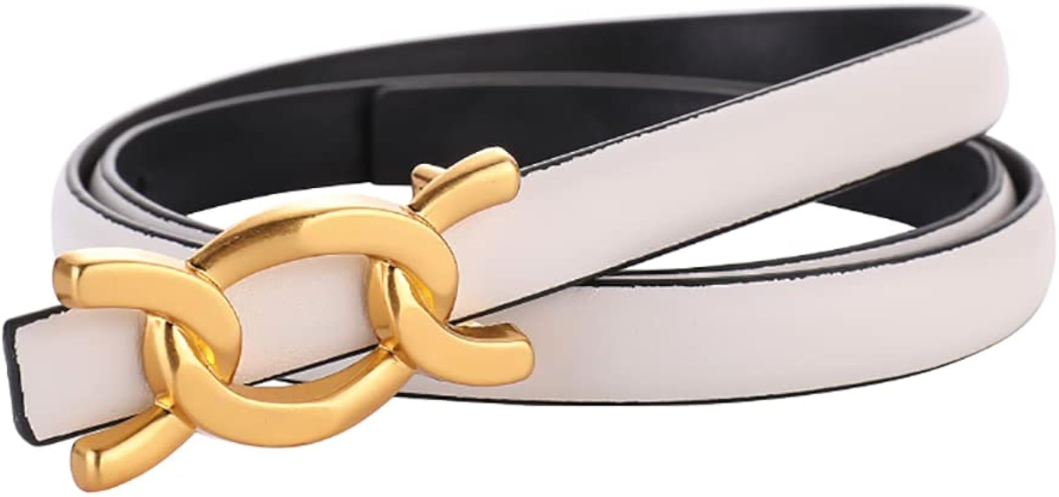 Womens Thin Belts Skinny Leather Dress Belt, Gold Double C Buckle for Jeans Pants | Amazon (US)