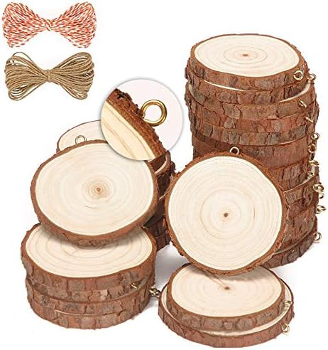 SENMUT Natural Wood Slices 30 Pcs 2.4-2.8 inch Unfinished Wood Crafts Pre-Installed Wood Rounds w... | Amazon (US)