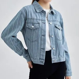 Striped Denim Crop Jacket | YesStyle Global