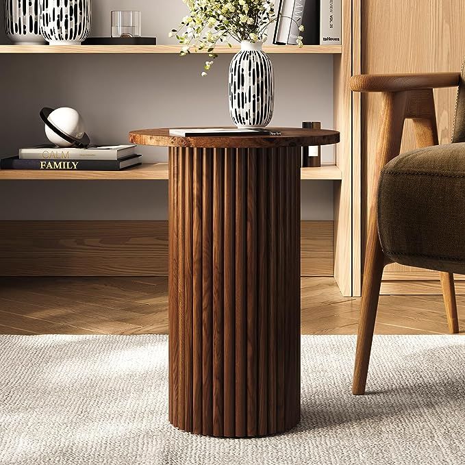 Round Fluted Accent Side Table - Drink Table - Living Room Furniture - Modern Home and Bedroom De... | Amazon (US)