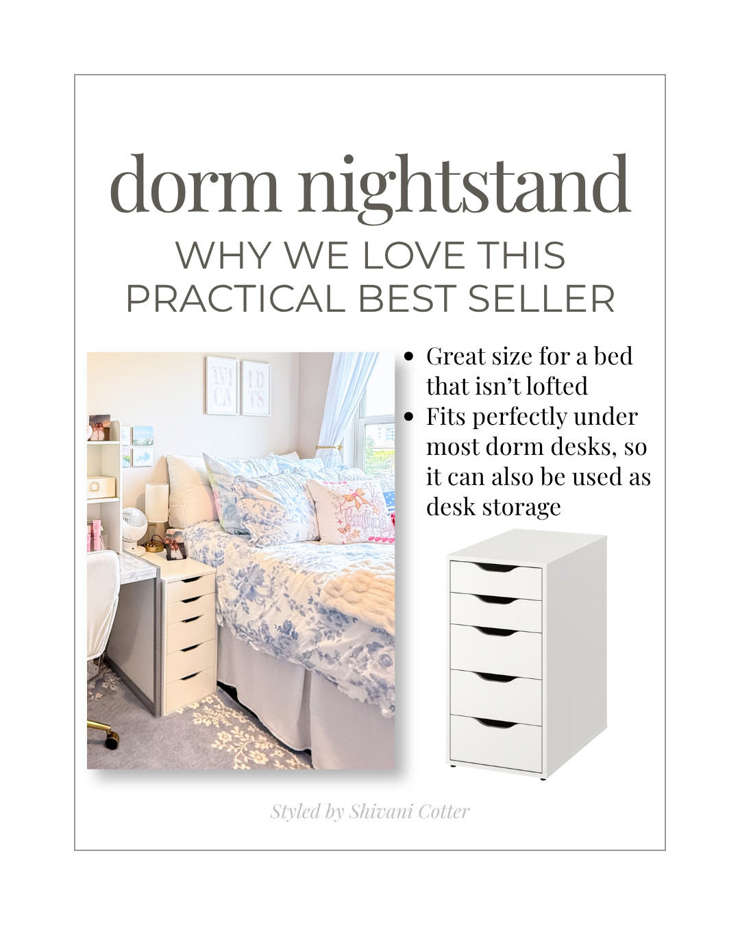 The Dorm Nightstand That Works Overtime
This little nightstand is one of those dorm finds that just makes sense. It is the perfect size for a lower dorm bed, gives you extra drawer storage, and can even slide under most dorm desks when you need more space. Practical, affordable, and easy to use long after move in day.

dorm nightstand | dorm room essentials | college dorm furniture | dorm storage ideas | small space storage | dorm organization 

 #LTKHome
