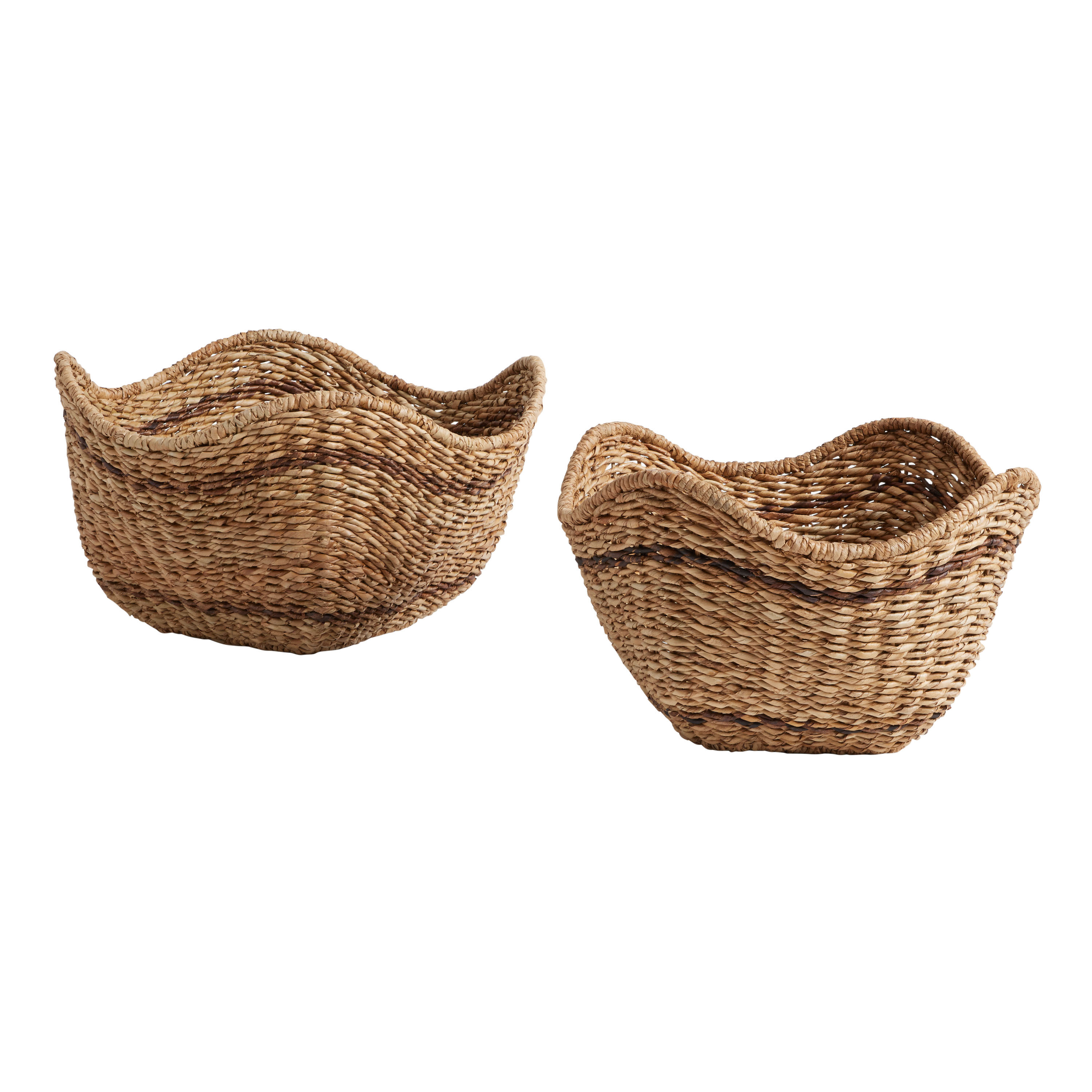 Dana Water Hyacinth and Rattan Wicker Wavy Basket - World Market | World Market