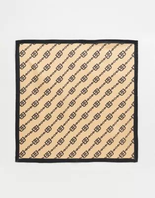 ASOS DESIGN chain print large square poly satin scarf in beige | ASOS (Global)