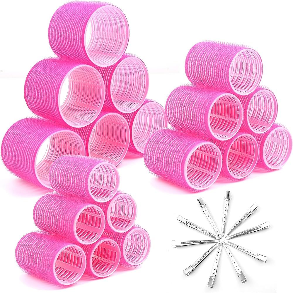 Cludoo Jumbo Hair Curlers Rollers with Clips, 28 Pcs Big Rollers for Hair Set with 3 Sizes Self G... | Amazon (US)