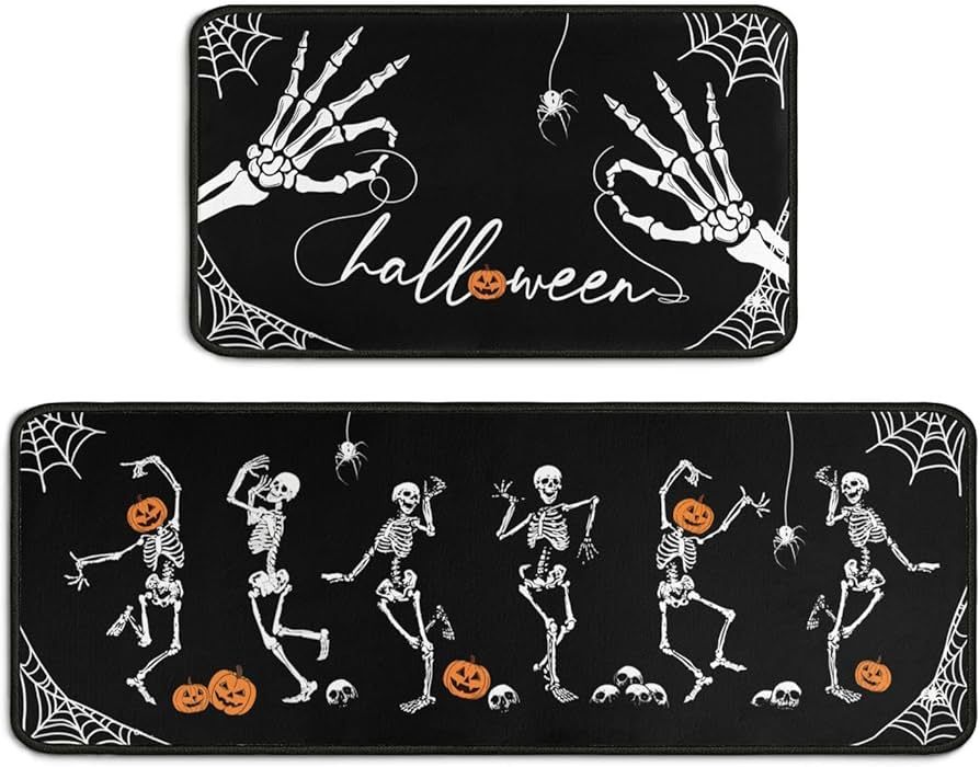 Halloween Kitchen Rugs and Mats Set of 2,Scary Halloween Skull Pumpkin Spider Web Floor Mats,Non-... | Amazon (US)