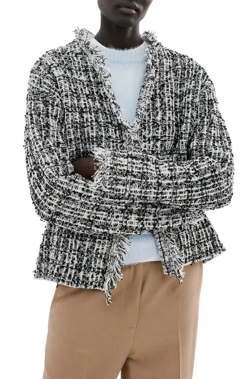 MANGO Cotton Blend Tweed Jacket in Black at Nordstrom, Size X-Small | Nordstrom