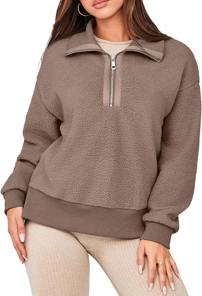 Glamaker Women's Half Zip Fleece Sweatshirt Long Sleeve Loose Casual Sherpa Lapel Pullover Tops F... | Amazon (US)
