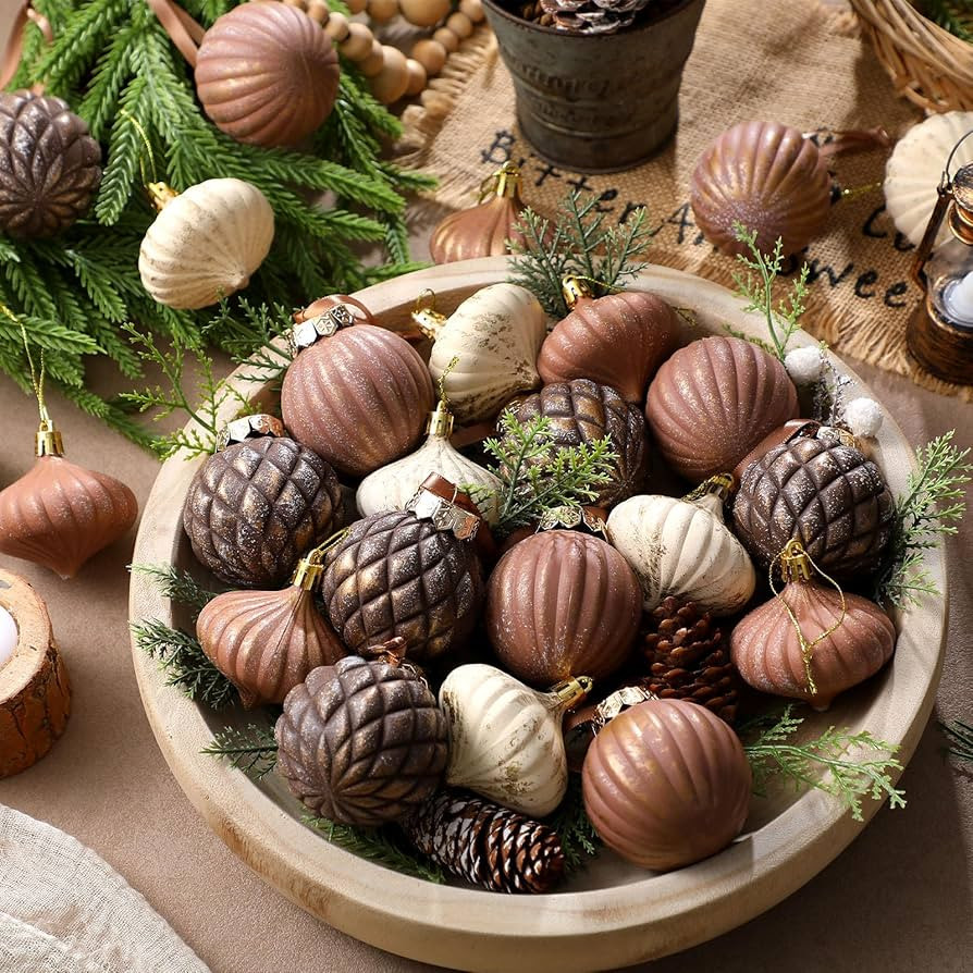 24 Pcs Neutral Textured Christmas Ball Ornaments 2.36 Inch Vintage Neutral Christmas Tree Ornamen... | Amazon (US)