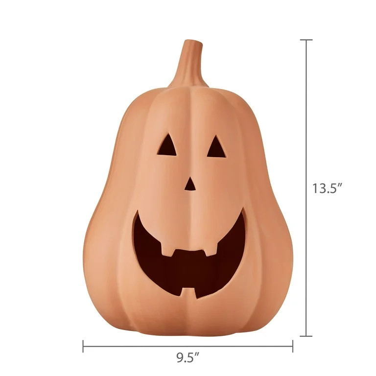 Clay Jack-o'-Lantern Tabletop Fall Halloween Decor, Brown, 13", by Way To Celebrate | Walmart (US)