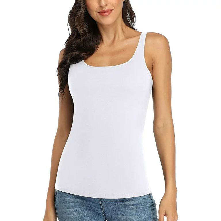 Women's Camisole Cotton Tank Top with Shelf Bra Adjustable Wide Strap Basic Undershirt - Walmart.... | Walmart (US)