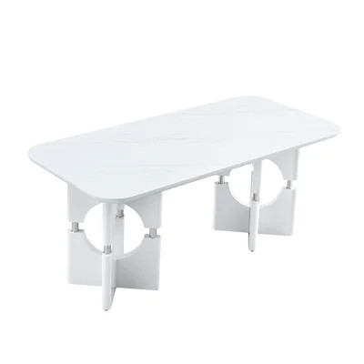 Modern MDF dining table with white marble pattern, stylish metal hollow frame, suitable for compact dining tables in small space homes/apartments | Wayfair North America