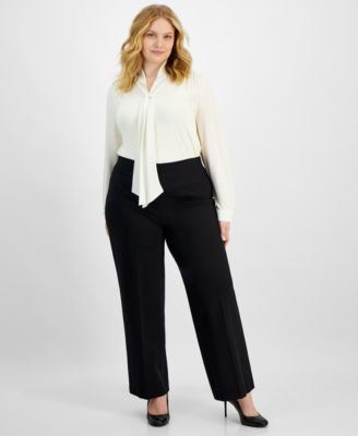 Anne Klein Plus Size Compression Pull-On Wide-Leg Trousers - Anne Black | Macy's