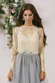 Amelie Longsleeve Lace Crop Top | Morning Lavender