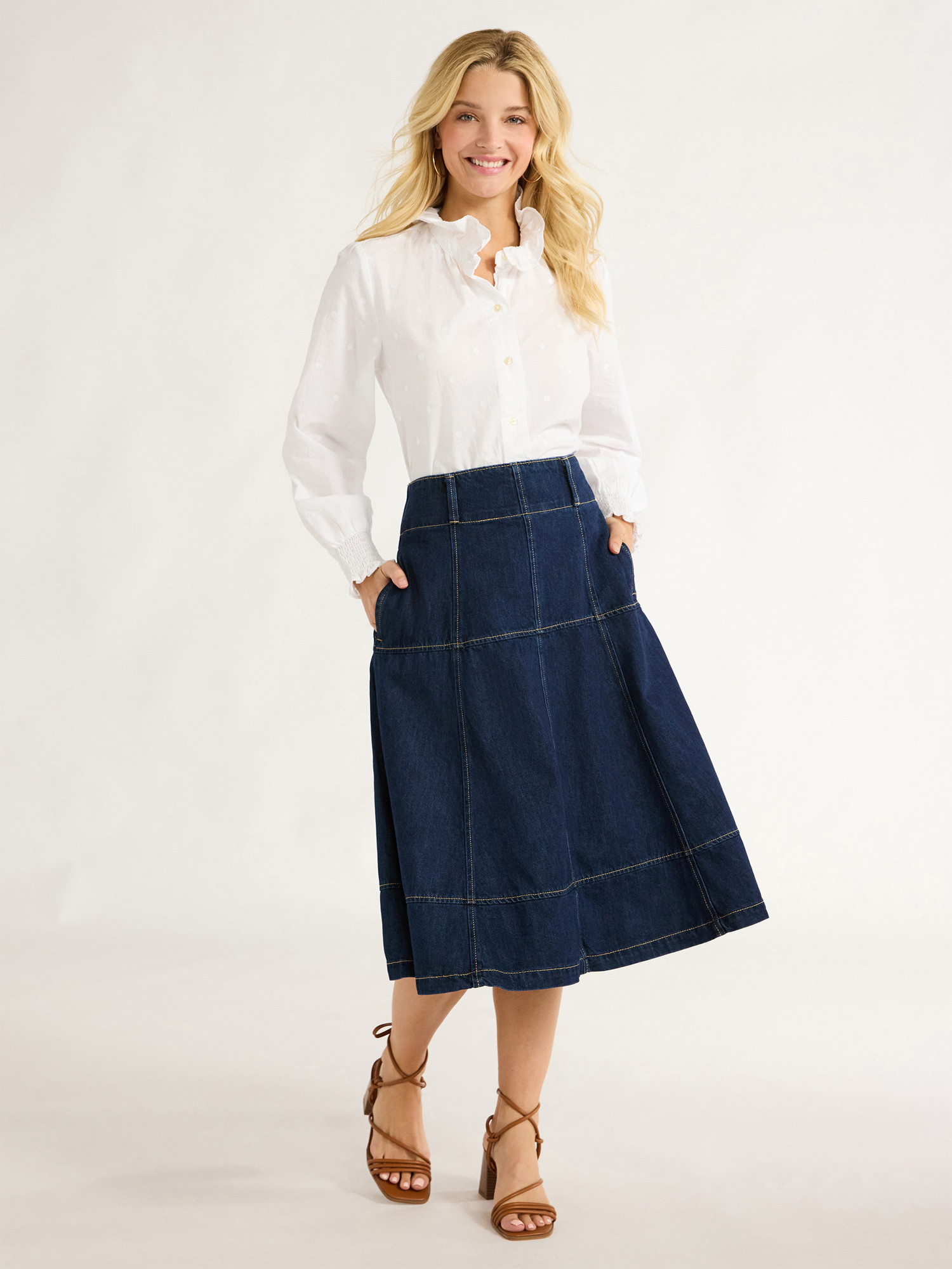 Free Assembly Women’s Flared Cotton Midi Skirt, Sizes 0-20 - Walmart.com | Walmart (US)