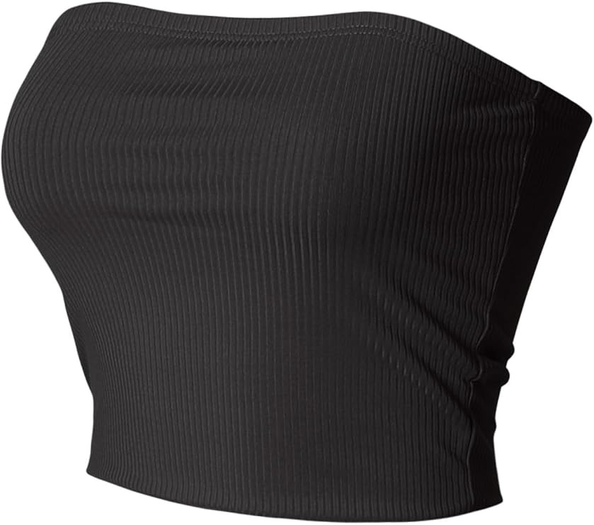 MixMatchy Women's Casual Basic Strapless Crop Tube Top Ribbed Knit Bandeau Top Summer Skinny Shir... | Amazon (US)