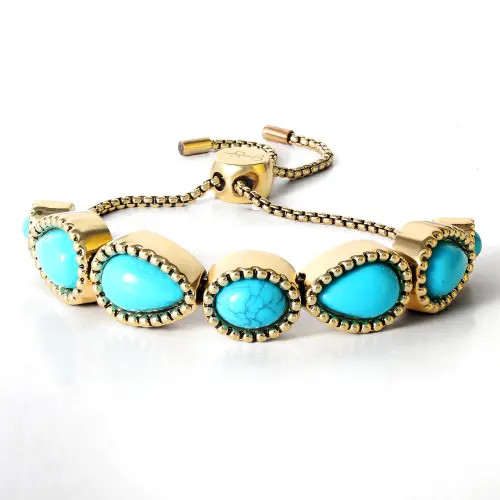 Jessica Simpson Turquoise Stone Slider Bracelet in Gold, Turquoise at Nordstrom | Nordstrom